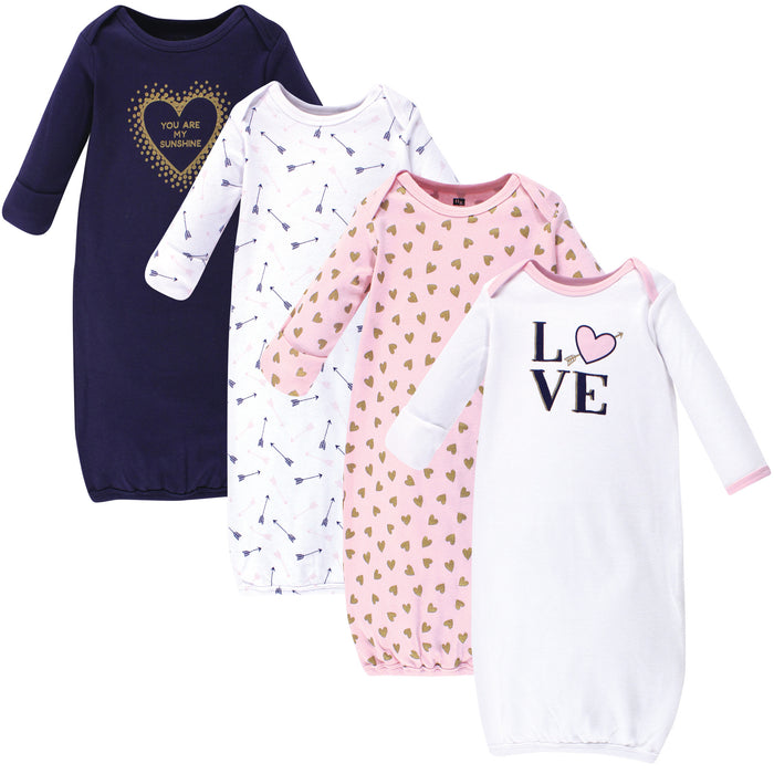 Hudson Baby Infant Girl Cotton Long-Sleeve Gowns 4 Pack, Love 0-6 Months