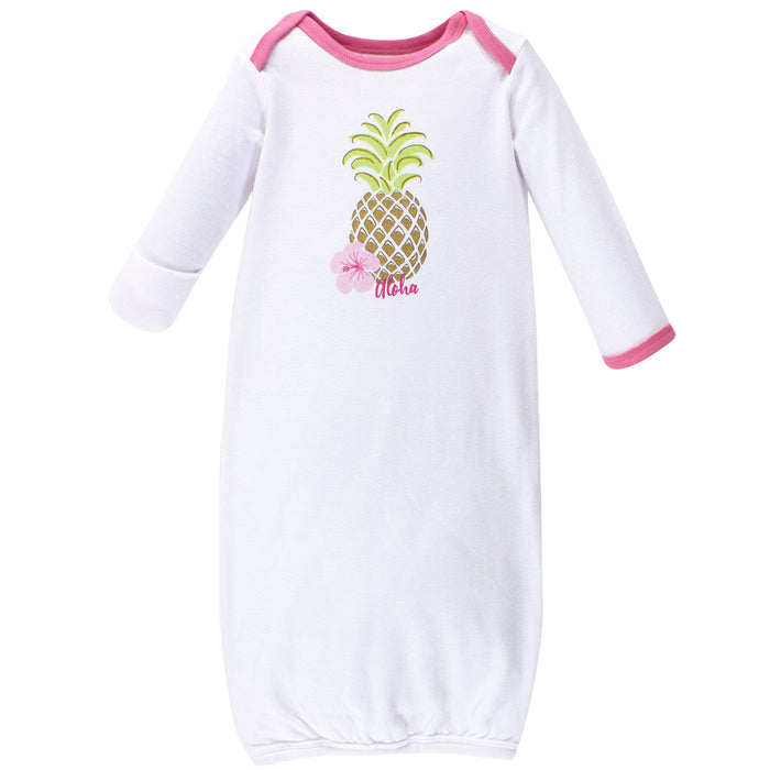 Hudson Baby Infant Girl Cotton Gowns, Pineapple, 4-Pack, Preemie-Newborn