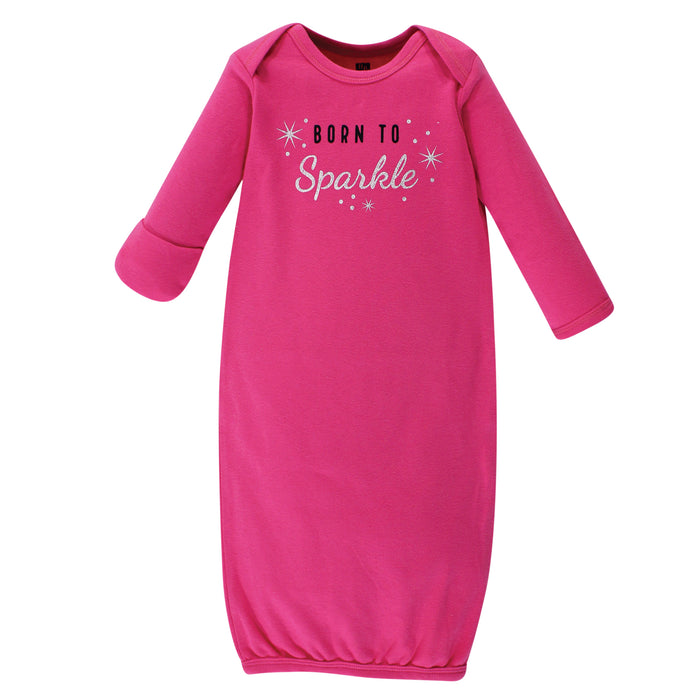 Hudson Baby Girl Cotton Gowns, Sparkle, Preemie/Newborn 4-Pack
