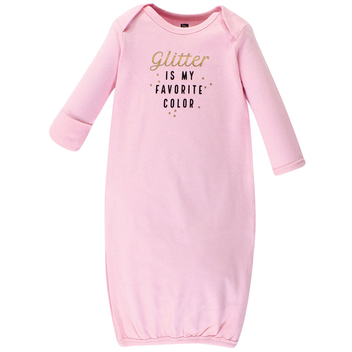 Hudson Baby Girl Cotton Gowns, Sparkle, Preemie/Newborn 4-Pack