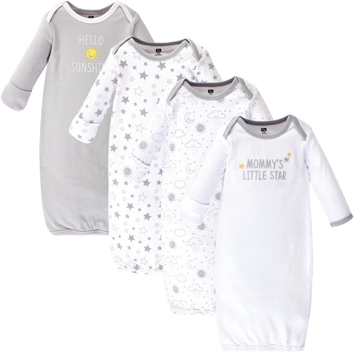 Hudson Baby Infant Cotton Long-Sleeve Gowns 4-Pack, Star and Moon