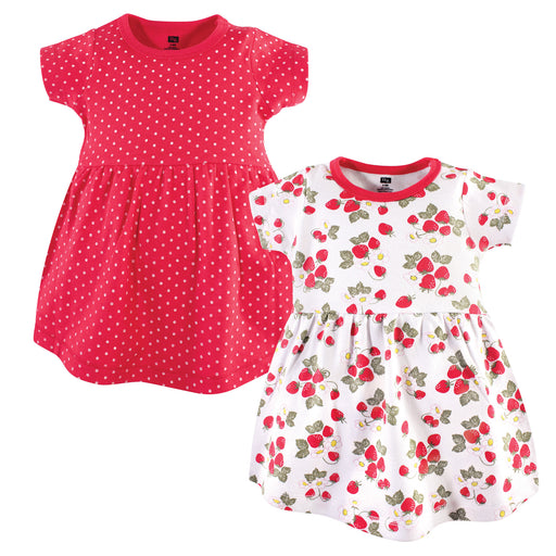 Hudson Baby Infant and Toddler Girl Cotton Short-Sleeve Dresses 2 Pack, Strawberries