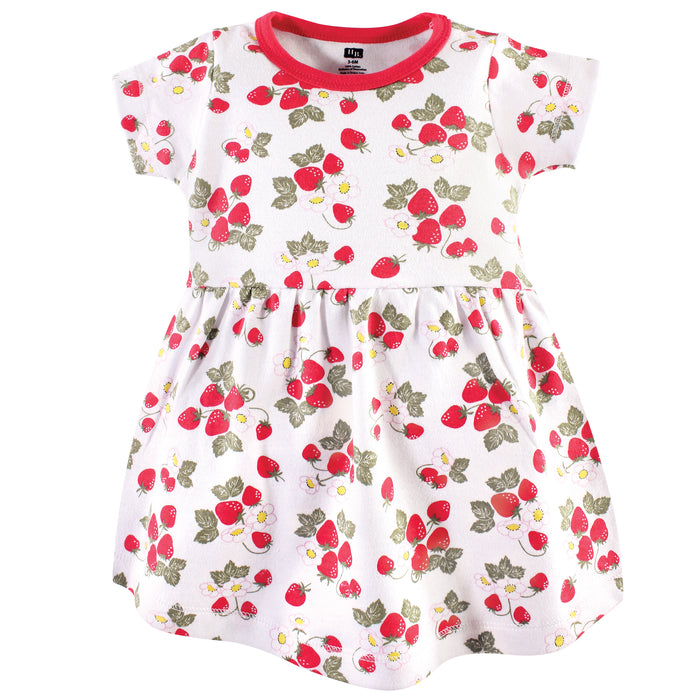 Hudson Baby Infant and Toddler Girl Cotton Short-Sleeve Dresses 2 Pack, Strawberries