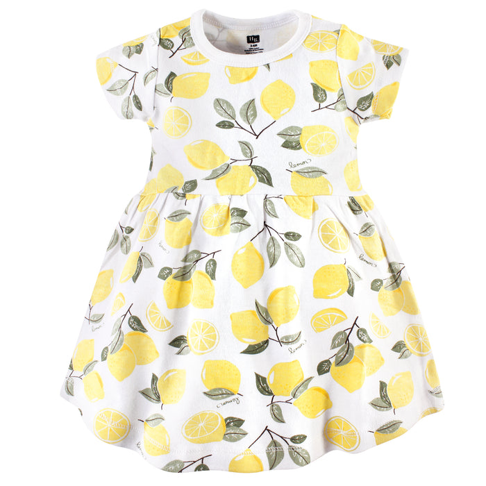 Hudson Baby Infant and Toddler Girl Cotton Short-Sleeve Dresses 2 Pack, Lemons