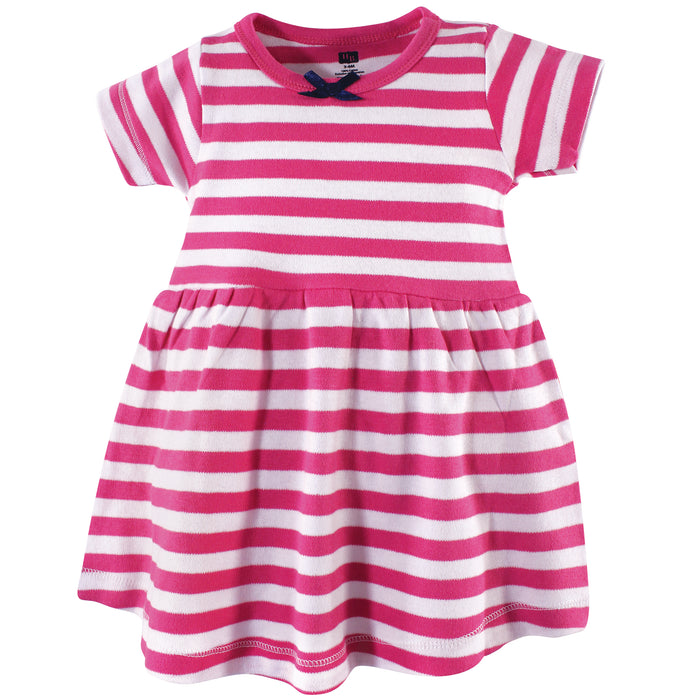 Hudson Baby Girls Cotton Short-Sleeve Dresses 2 Pack, Bright Flamingo