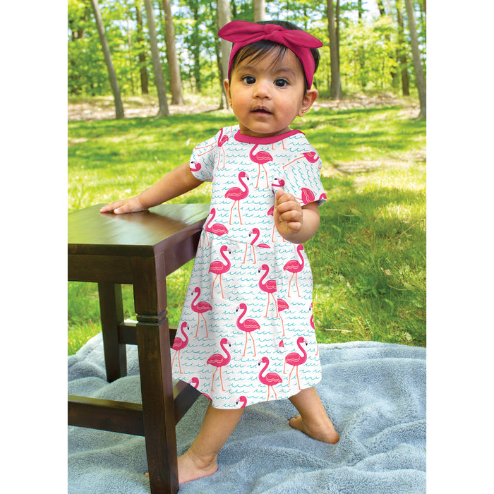 Hudson Baby Girls Cotton Short-Sleeve Dresses 2 Pack, Bright Flamingo