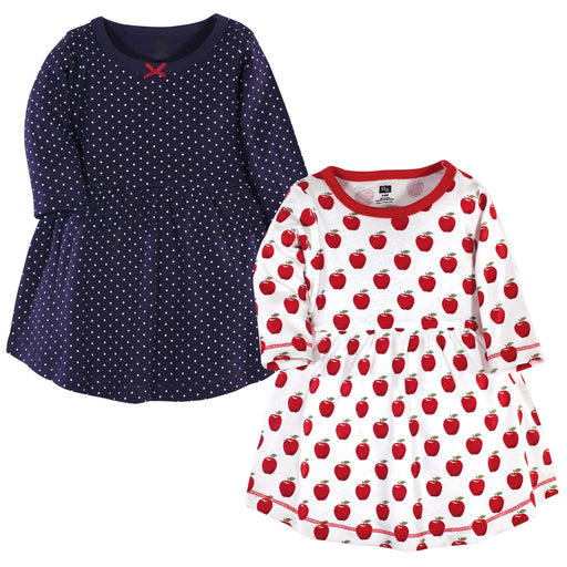 Hudson Baby Infant and Toddler Girl Cotton Long-Sleeve Dresses 2Pack, Apple