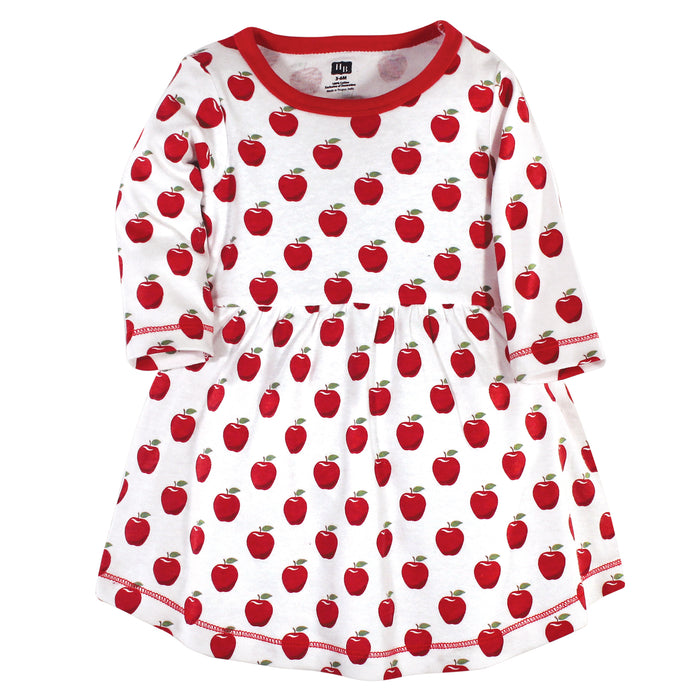 Hudson Baby Infant and Toddler Girl Cotton Long-Sleeve Dresses 2Pack, Apple