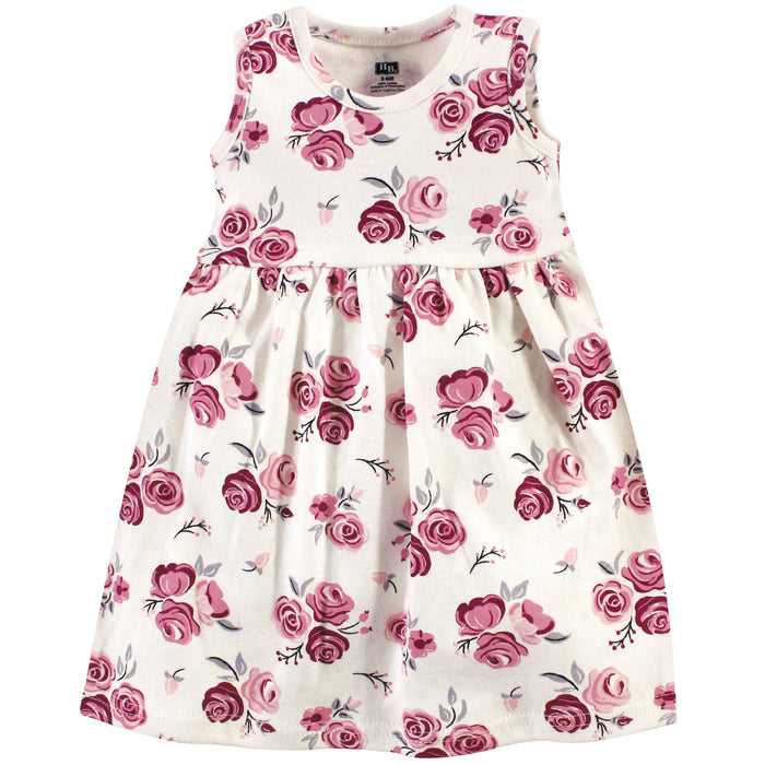 Hudson Baby Infant Girl Cotton Dress, Cardigan and Shoe 3-piece Set, Rose