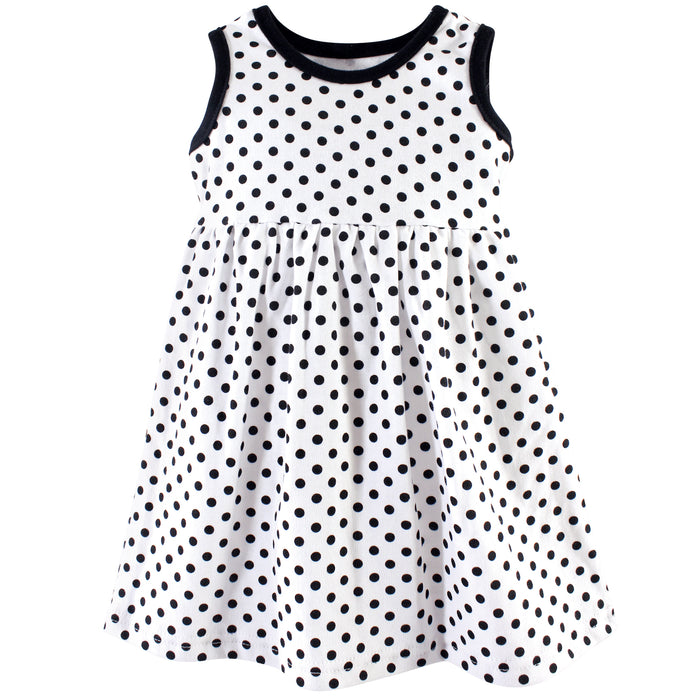 Hudson Baby Infant Girl Cotton Dress, Cardigan and Shoe 3 Piece Set, Black Dot