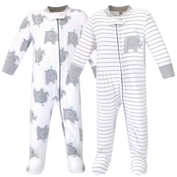 Hudson Baby Fleece Zipper Sleep and Play 2-Pack, Elephants