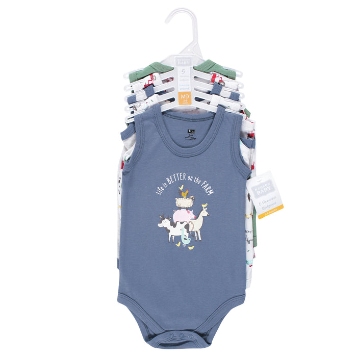 Hudson Baby Infant Boy Cotton Sleeveless Bodysuits, Boy Farm Animals