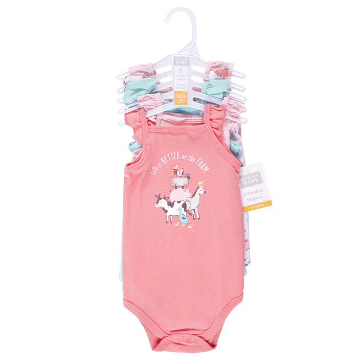 Hudson Baby Infant Girl Cotton Sleeveless Bodysuits, Girl Farm Animals