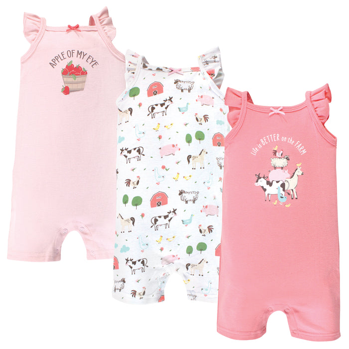 Hudson Baby Infant Girl Cotton Rompers, Girl Farm Animals