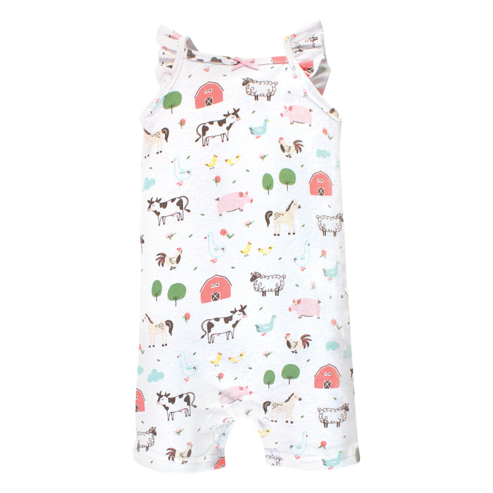 Hudson Baby Infant Girl Cotton Rompers, Girl Farm Animals