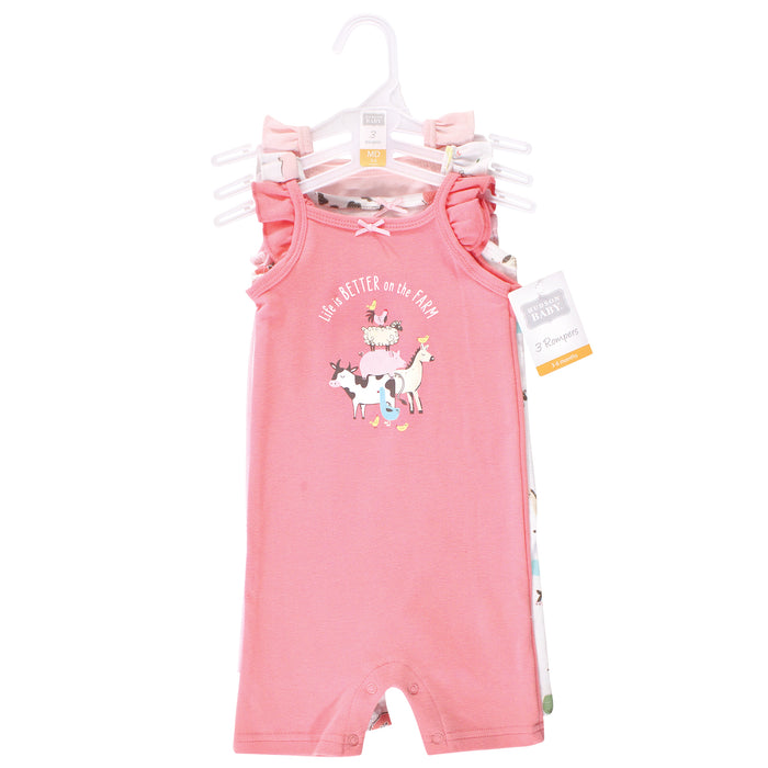 Hudson Baby Infant Girl Cotton Rompers, Girl Farm Animals