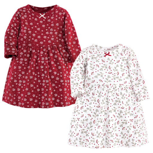 Hudson Baby Infant and Toddler Girl Long-Sleeve Cotton Dresses 2 Pack, Winterland