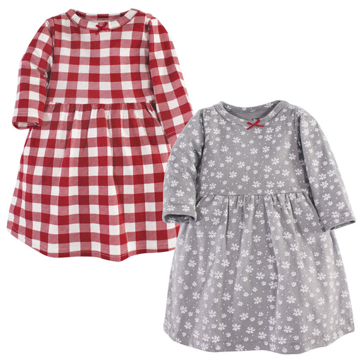 Hudson Baby Infant and Toddler Girl Cotton Long-Sleeve Dresses 2 Pack, Snowflake