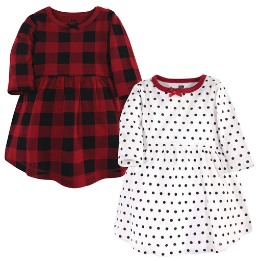 Hudson Baby Infant and Toddler Girl Long-Sleeve Cotton Dresses 2 Pack, Classic Holiday