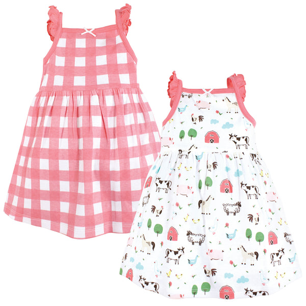 Hudson Baby Infant and Toddler Girl Cotton Dresses, Farm Animals