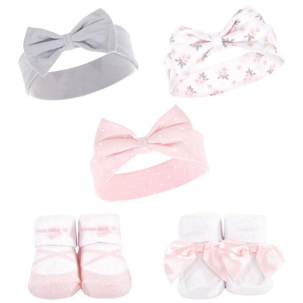 Hudson Baby Infant Girl Headband and Socks Set 5 Pack, Ballet, 0-9 Months