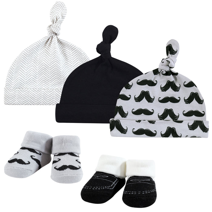 Hudson Baby Infant Boy 13 Piece Cap and Socks Set, Mustache, 0-6 Months