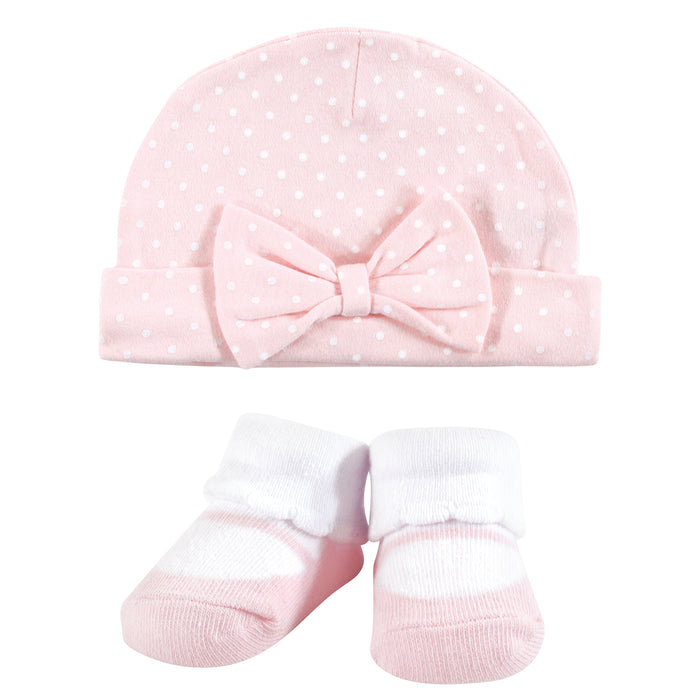 Hudson Baby Infant Girl Cap and Socks Set, 0-9 Months