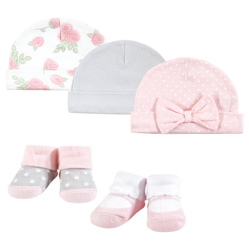 Hudson Baby Infant Girl Cap and Socks Set, 0-9 Months