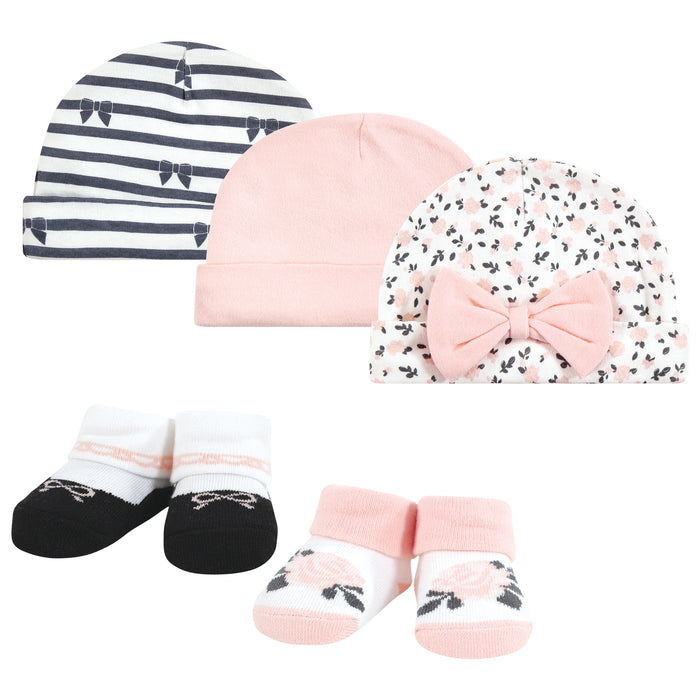 Hudson Baby Infant Girl Cap and Socks Set, 0-9 Months