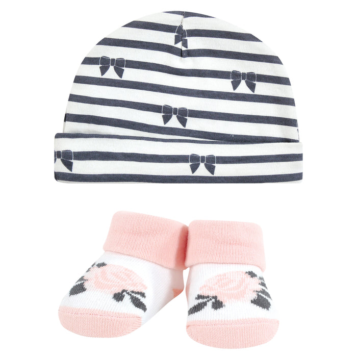 Hudson Baby Infant Girl Cap and Socks Set, 0-9 Months
