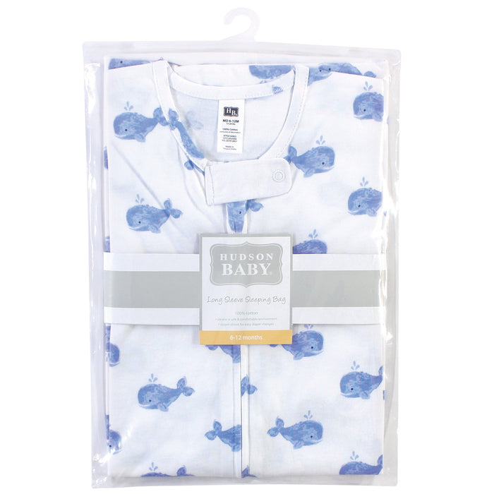 Hudson Baby Infant Boy Long Sleeve Cotton Jersey Wearable Blanket, Blue Whale