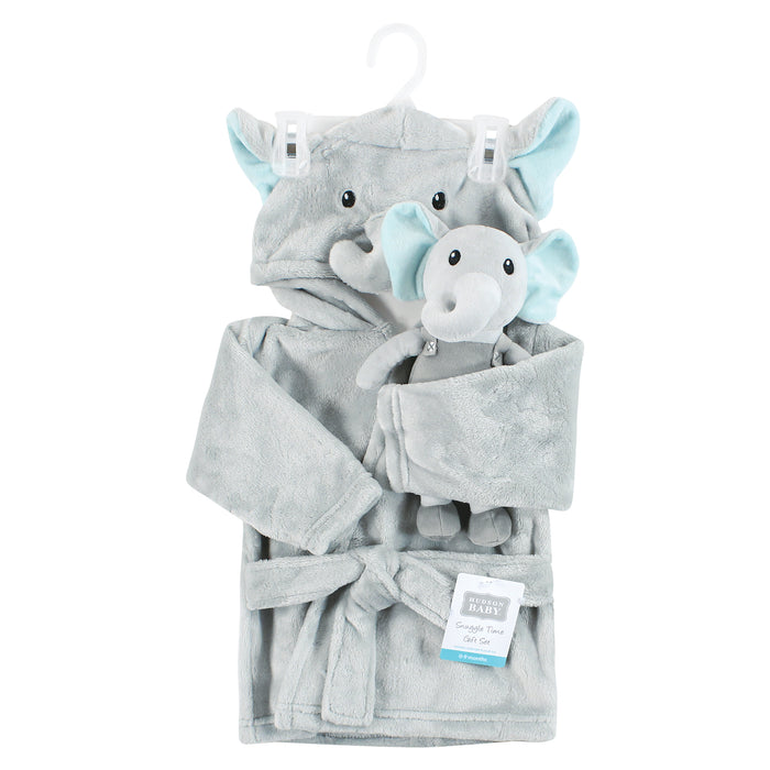 Hudson Baby Plush Bathrobe and Toy Set, Dreamy Elephant Boy, One Size