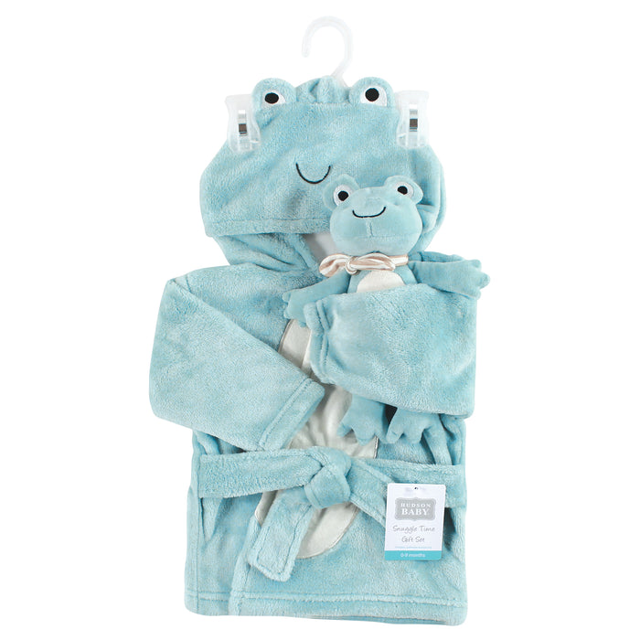 Hudson Baby Plush Bathrobe and Toy Set, Cool Frog, One Size