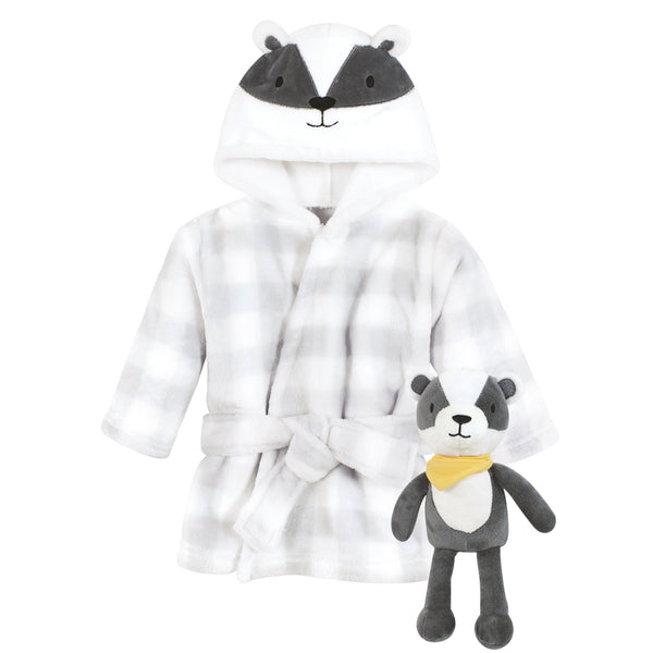 Hudson Baby Plush Bathrobe and Toy Set, Badger, One Size