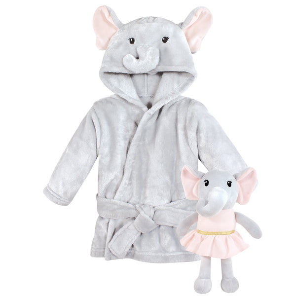 Hudson Baby Plush Bathrobe and Toy Set, Dreamy Elephant Girl, One Size