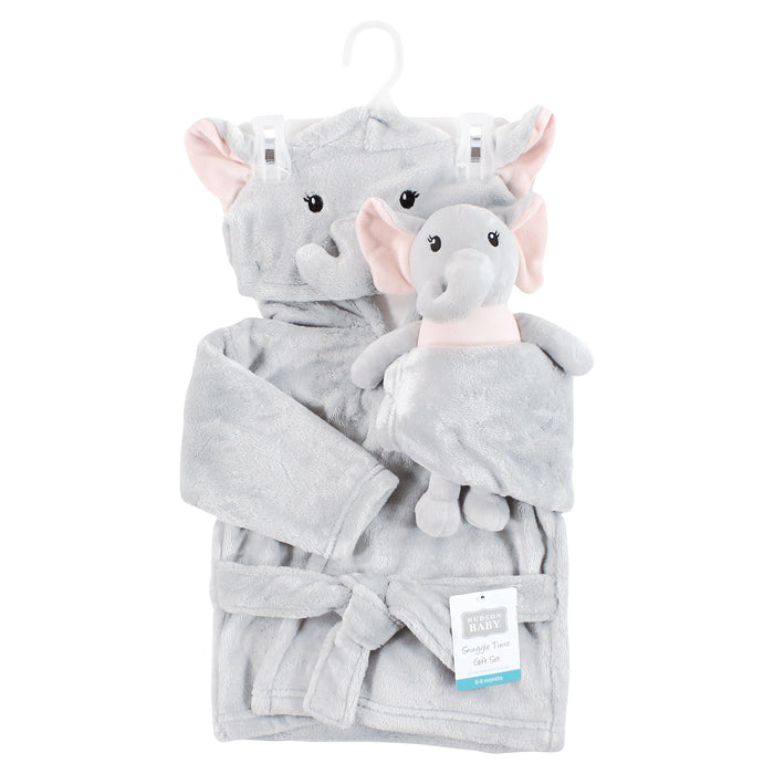 Hudson Baby Plush Bathrobe and Toy Set, Dreamy Elephant Girl, One Size