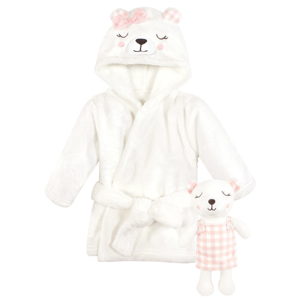 Hudson Baby Plush Bathrobe and Toy Set, Gingham Bear Girl, One Size