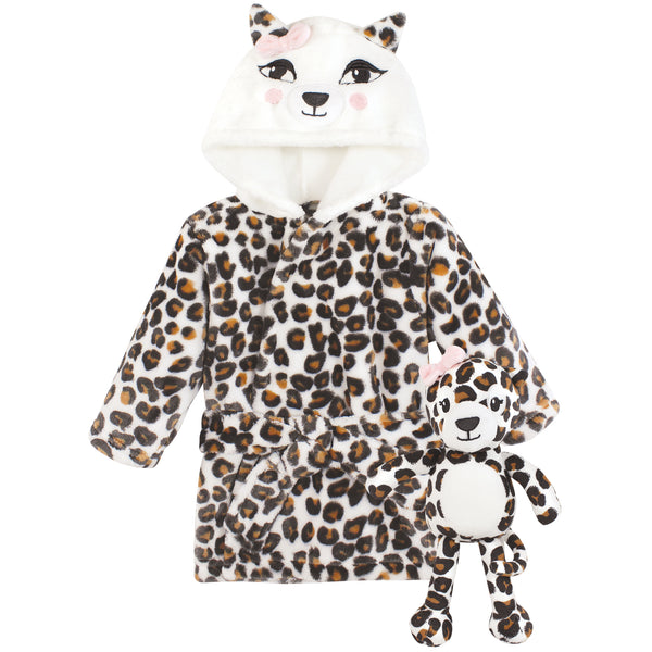 Hudson Baby Plush Bathrobe and Toy Set, Leopard, One Size