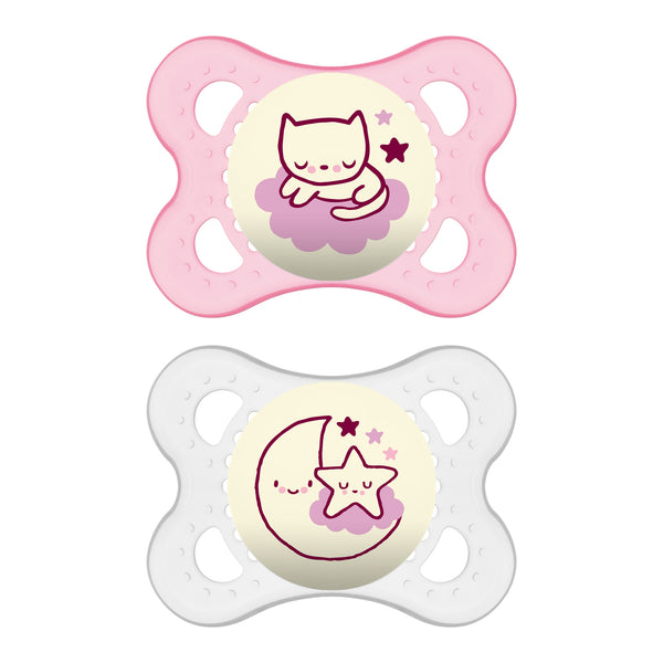 MAM Night Pacifier, 0-6 Months, Girl, 2 pack