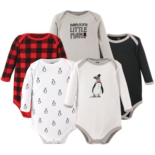 Hudson Baby Infant Boy Cotton Long-Sleeve Bodysuits 5 Pack, Penguin