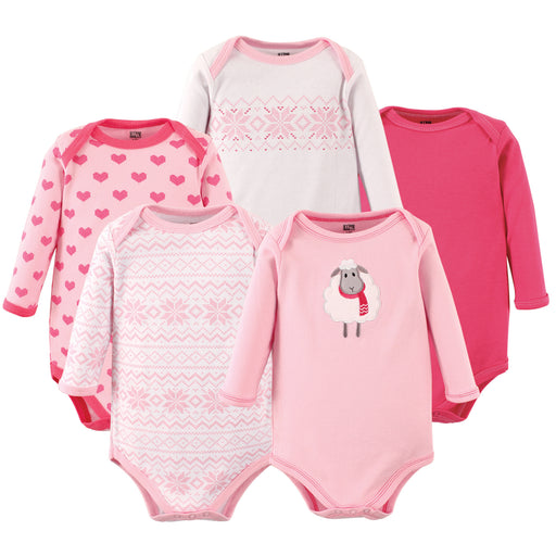 Hudson Baby Infant Girl Cotton Long-Sleeve Bodysuits 5-pack, Sheep