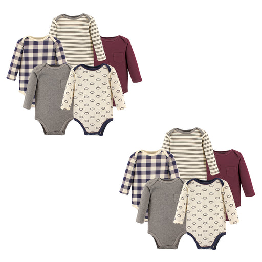 Hudson Baby Cotton Long-Sleeve Bodysuits, Burgundy Football 10-Piece