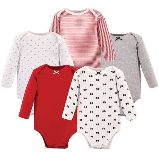 Hudson Baby Infant Girl Cotton Long-Sleeve Bodysuits 5-pack, Bow