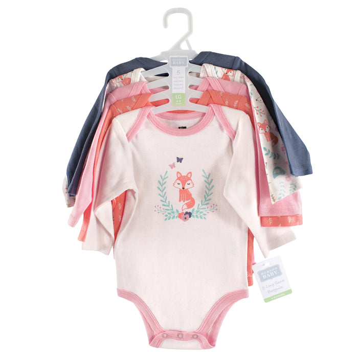 Hudson Baby Infant Girl Cotton Long-Sleeve Bodysuits 5-pack, Woodland Fox