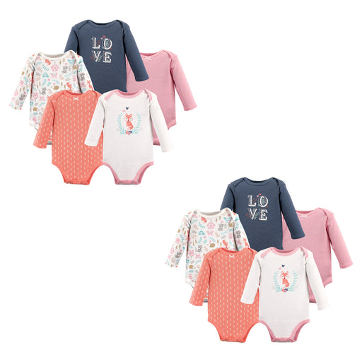 Hudson Baby Infant Girl Cotton Long-Sleeve Bodysuits, Woodland Fox 10-Piece
