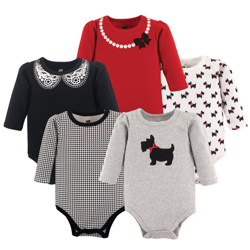 Hudson Baby Infant Girl Cotton Long-Sleeve Bodysuits 5-pack, Scottie Dog