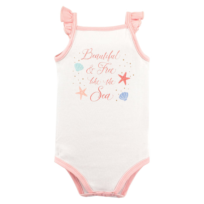 Hudson Baby Infant Girl Cotton Sleeveless Bodysuits 5 Pack, Beautiful Sea