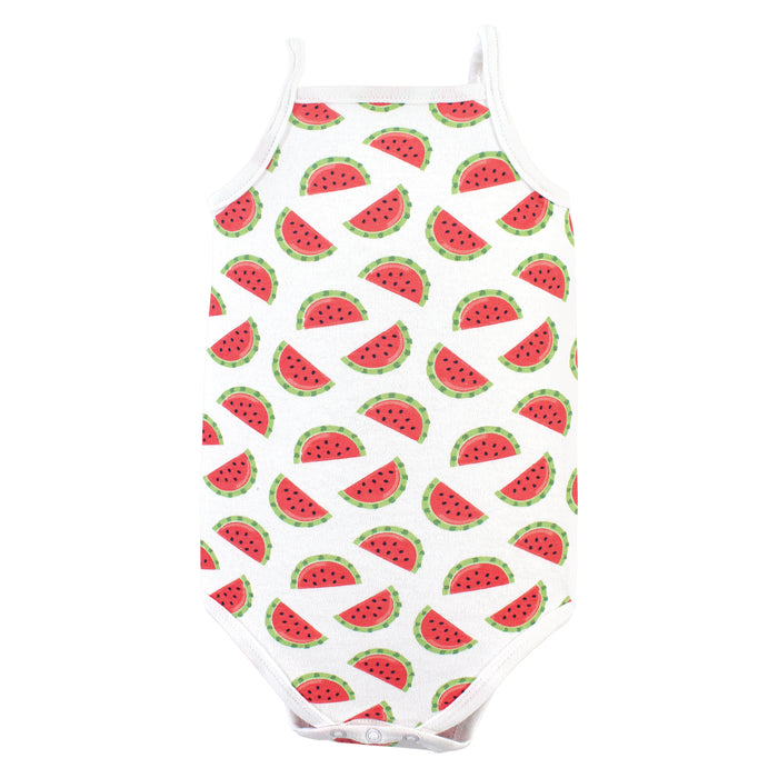 Hudson Baby Infant Girl Cotton Sleeveless Bodysuits 5 Pack, Watermelon