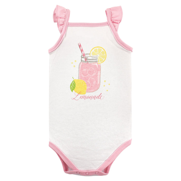 Hudson Baby Infant Girl Cotton Sleeveless Bodysuits 5 Pack, Lemonade