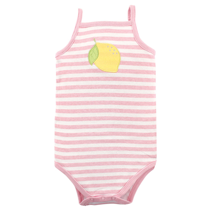 Hudson Baby Infant Girl Cotton Sleeveless Bodysuits 5 Pack, Lemonade